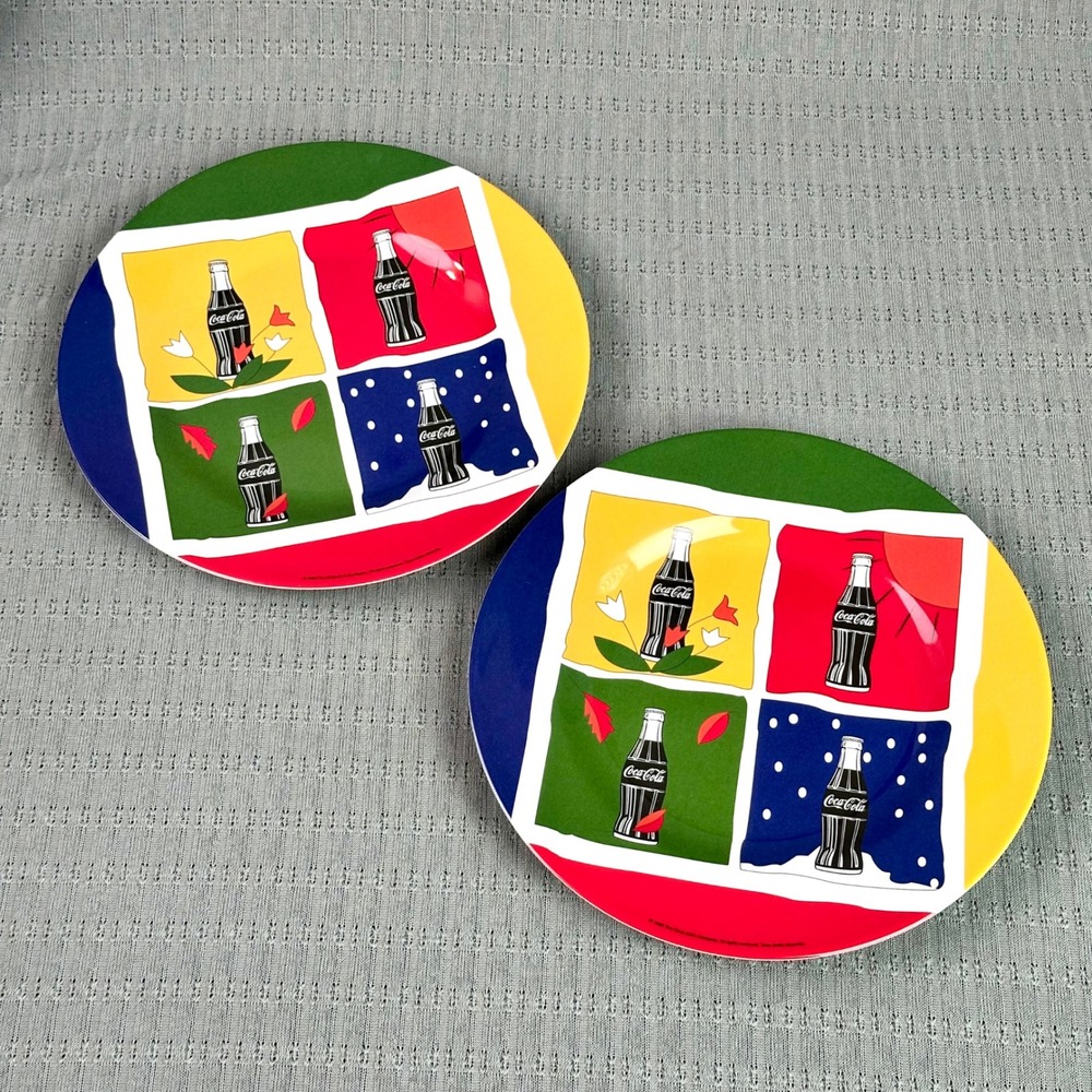 Coca-Cola Collectible Plate Set of 2 Colorful 1998 Holiday Season Home Decor